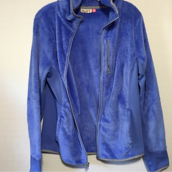 Fleece fuzzy cozy zip jacket fleece setpa blue hoodie full zip LG by SO … - Picture 4 of 11
